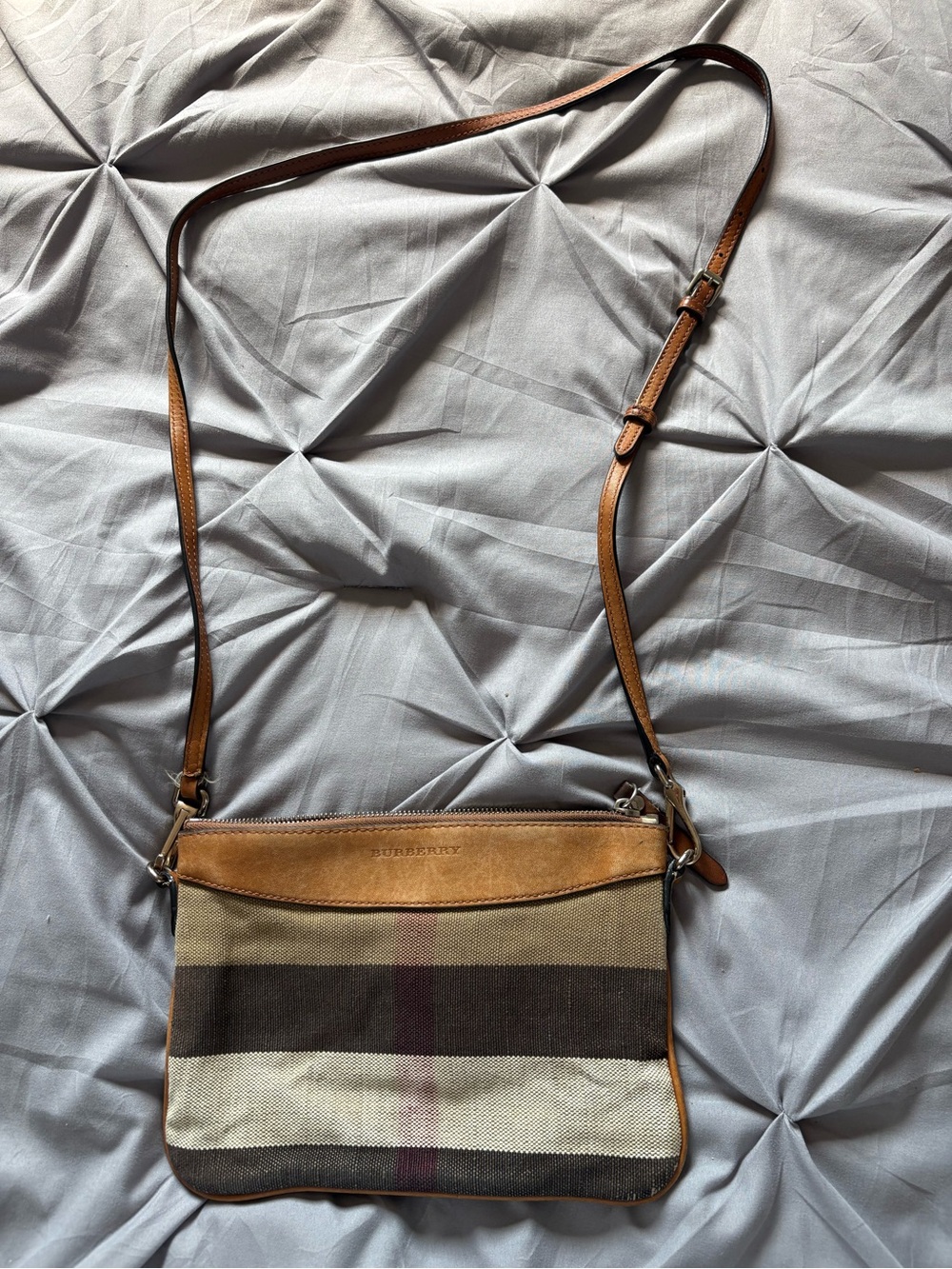 Burberry Tan and Beige Striped Crossbody Bag